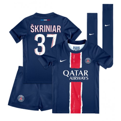 Otroški Nogometni dresi Paris Saint-Germain Milan Skriniar #37 Domači 2024-25 Kratek Rokav (+ Kratke hlače)